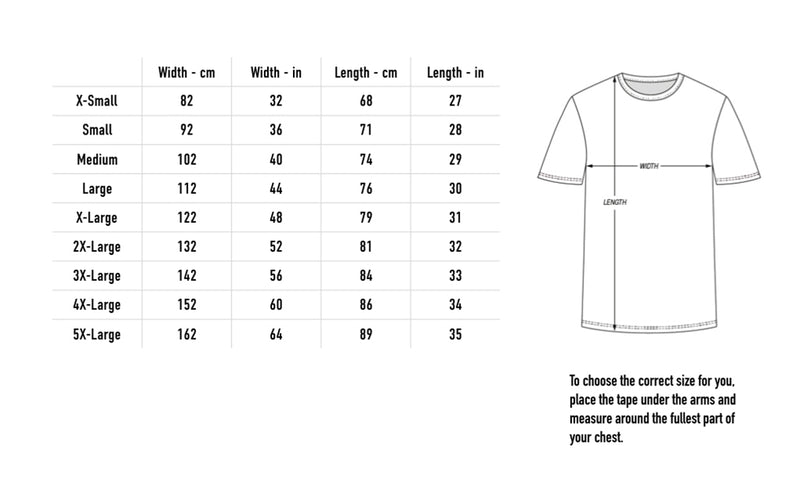 Size chart for Killer of Jesus Tee - Black